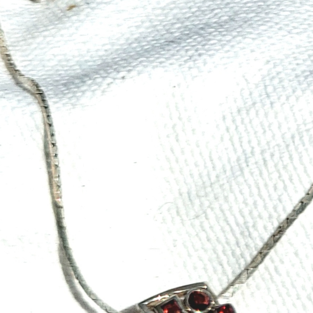Garnet Sterling Slide Horn Pendant 16" 925 Chain - Picture 3 of 4